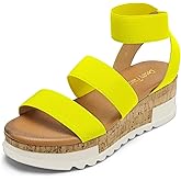 DREAM PAIRS Women's Open Toe Elastic Ankle Strap Casual Flatform Platform Wedges Sandals