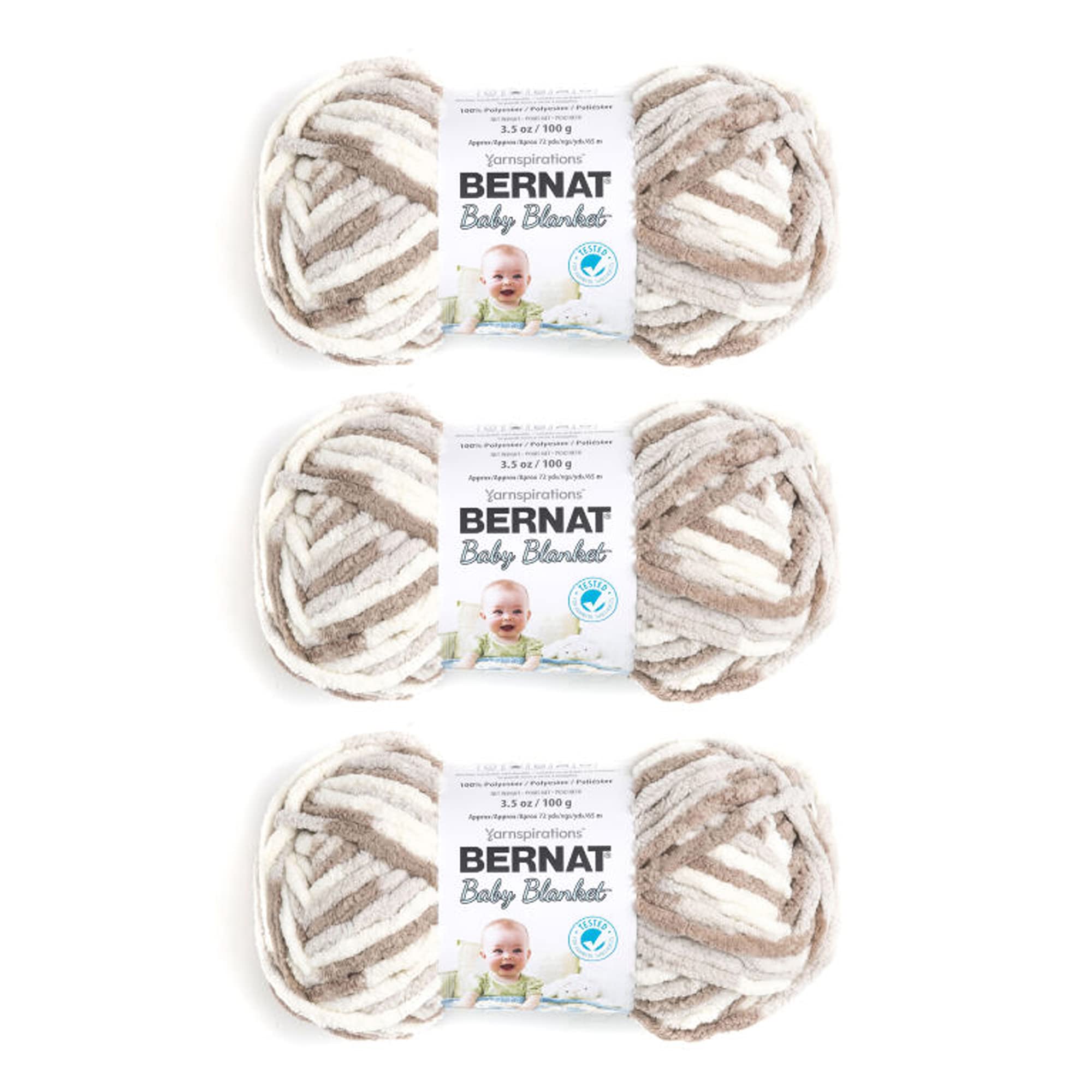 Bernat Baby Blanket Little Sand Castles Yarn - 3 Pack of 100g/3.5oz - Polyester - 6 Super Bulky - 72 Yards - Knitting, Crocheting, Crafts & Amigurumi, Chunky Chenille Yarn