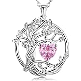 BELLNA S925 Necklace for Women, Tree Of Life Jewelry, Sterling Silver Birthstone Necklace for Women, Gifts For Wife, Mom, Daughter, Anniversary Birthday Wedding Valentines Day