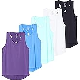 Real Essentials 5 Pack: Women's Crossback Keyhole Open Back Workout Tank Top Dry-Fit Sleeveless Yoga Gym (Available in Plus)