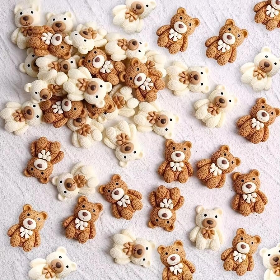 Photo 1 of 50pcs Caroon Beige Coffee Bear Resin Cabochon Flatbacks Fit Phone Decor Parts Scrapbooking Craft DIY Hair Bows Accessories