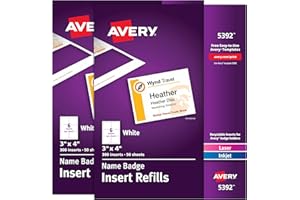 Avery Customizable Name Badge Inserts, 3" x 4", White, 2 Packs of 300, 600 Printable Name Tag Inserts Total (35392)
