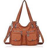 Angel Kiss Women's Designer Handbag Large Double Zipper Multi Pocket Washed Leather Purse