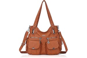 Angel Kiss Women's Designer Handbag Large Double Zipper Multi Pocket Washed Leather Purse