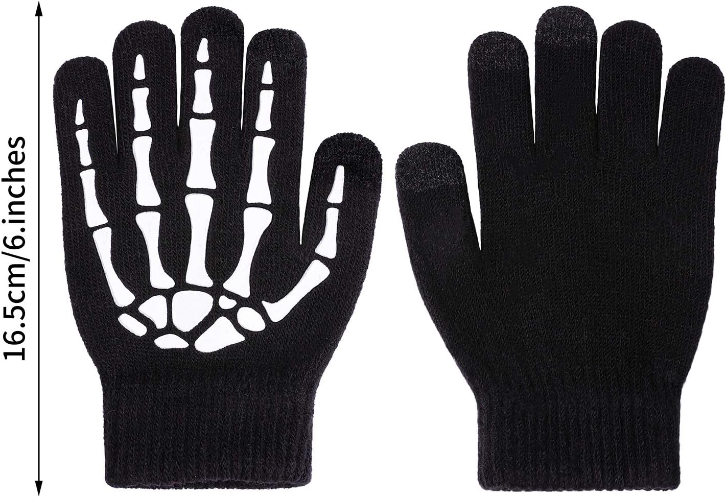 Cooraby 3 Pairs Kids Skeleton Touchscreen Gloves Halloween Glow in The Dark Full Finger Skull Bone Gloves: Toys & Games