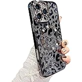 ZONRW for iPhone 16 Pro Case Magnetic,Soft Cute Luxury Leopard Cheetah Pattern Plating Glitter Bling Phone Case Compatible with MagSafe Clear Shockproof Back Cover for Women Girl 6.3"-Black