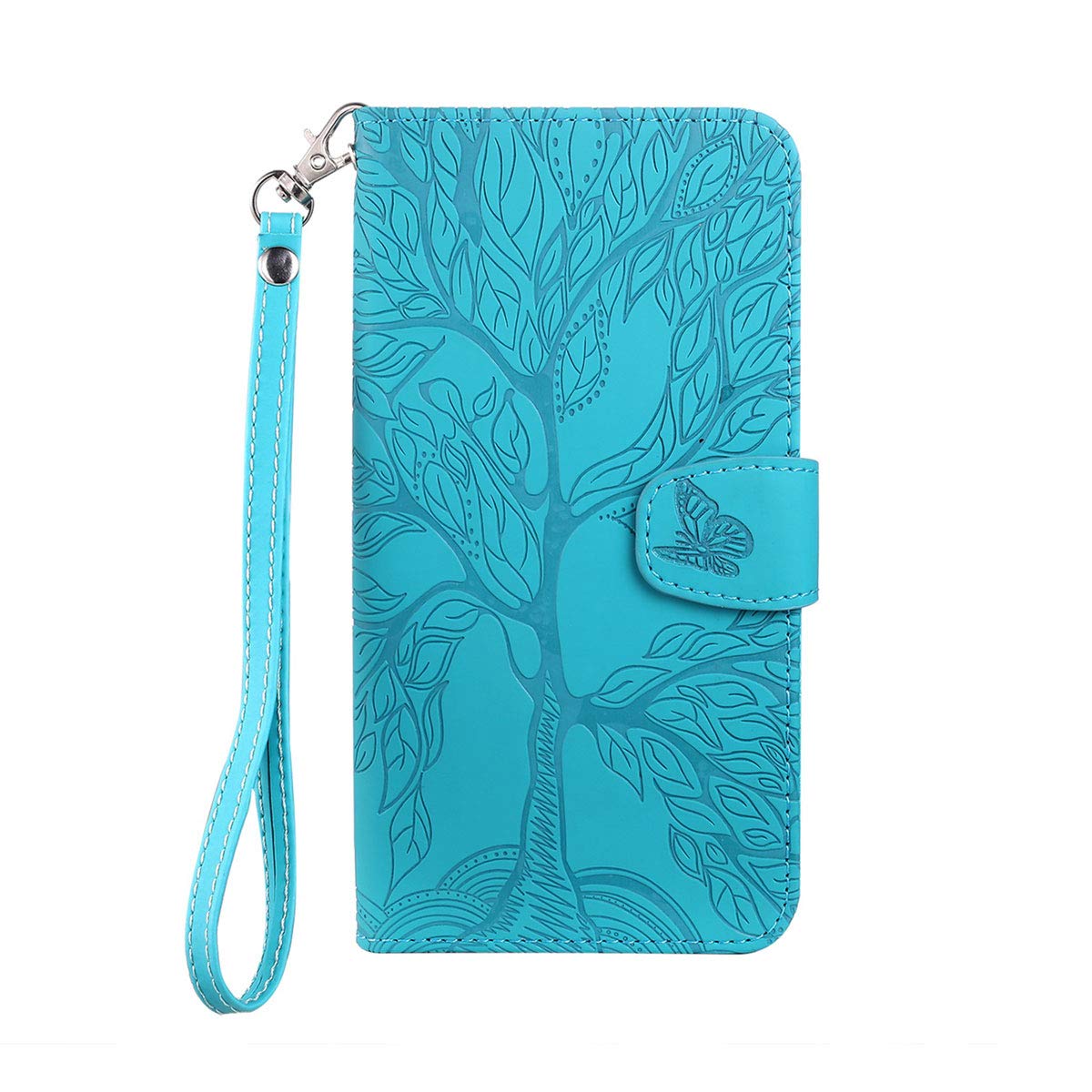 Tiyoo Flip Phone Case for iPhone 12 Pro Max, Shockproof Leather Wallet Case with The Tree of Life Pattern,Protective Phone Cover with Card Holder and Magnetic Closure, Phone Cover for 12Pro Max, Blue