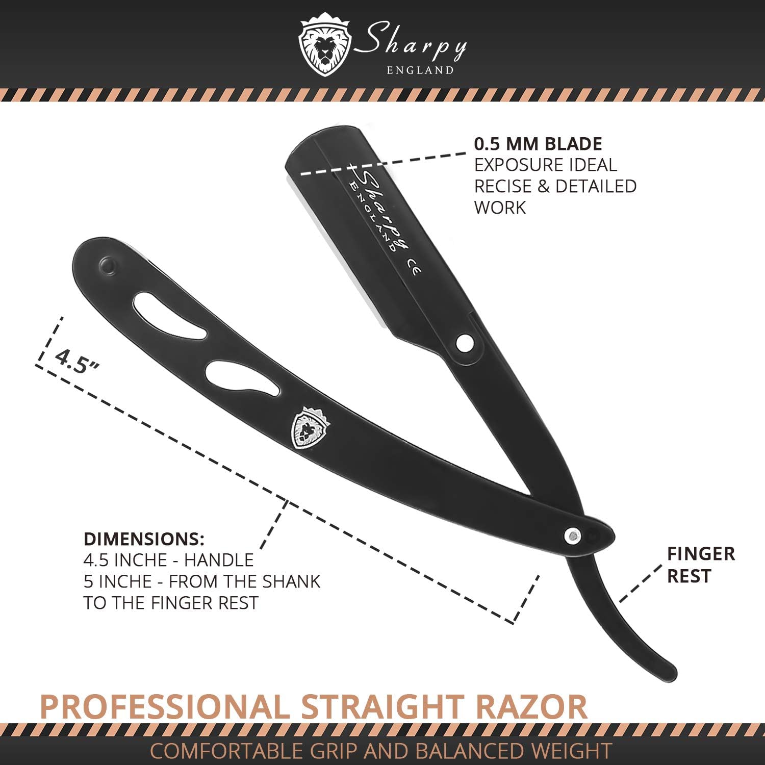 SHARPY Cut Throat Razor Kit, Matte Black Straight Razor Men, Professional Barber Shaving Razor For Men - Image 4