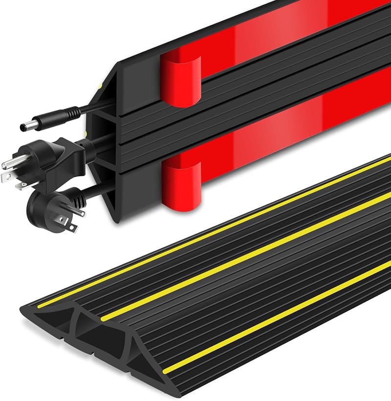 SEGNAYEN 1M Heavy Duty PVC Floor Cable Cover Black 3 Channel Self Adhesive