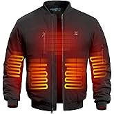 DEWBU Men's Heated Jacket with 12V Battery, Bomber Jacket Padded Waterproof Heating Coat for Winter Outdoor