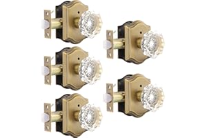 Gobrico Interior Door Locksets in Antique Brass,Octagonal Crystal Doorknobs for Bed/Bath,Privacy Function Door Handles,Push Pin Inside Lock,5 Pack