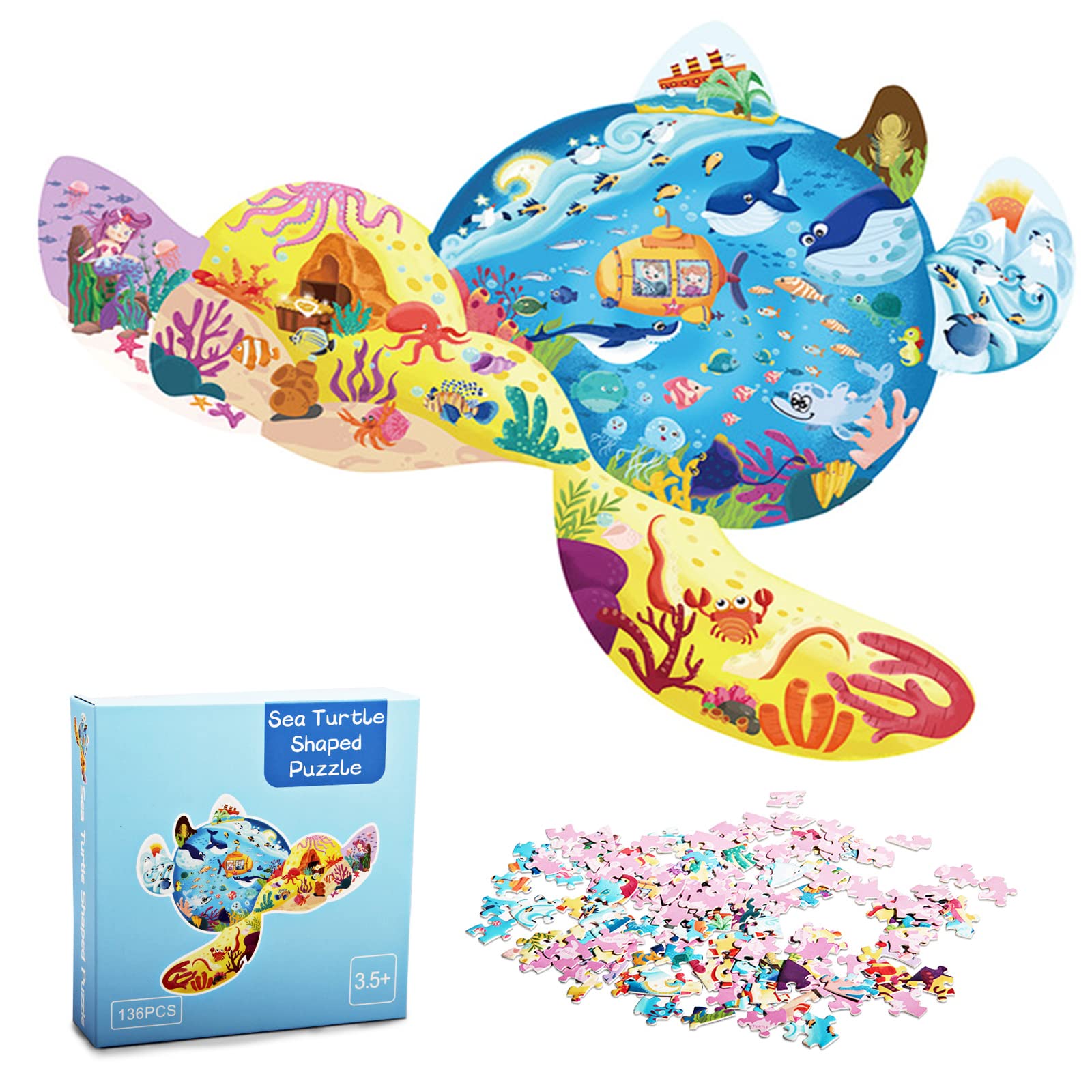 Sea Turtle Kids Puzzle 136 Pieces Puzzles Jigsaws for Children Age 4 5 6 7 8 9 10 Years, Best gift Jigsaw Puzzles for Kids Age 8-10 Year for Boys & Girls