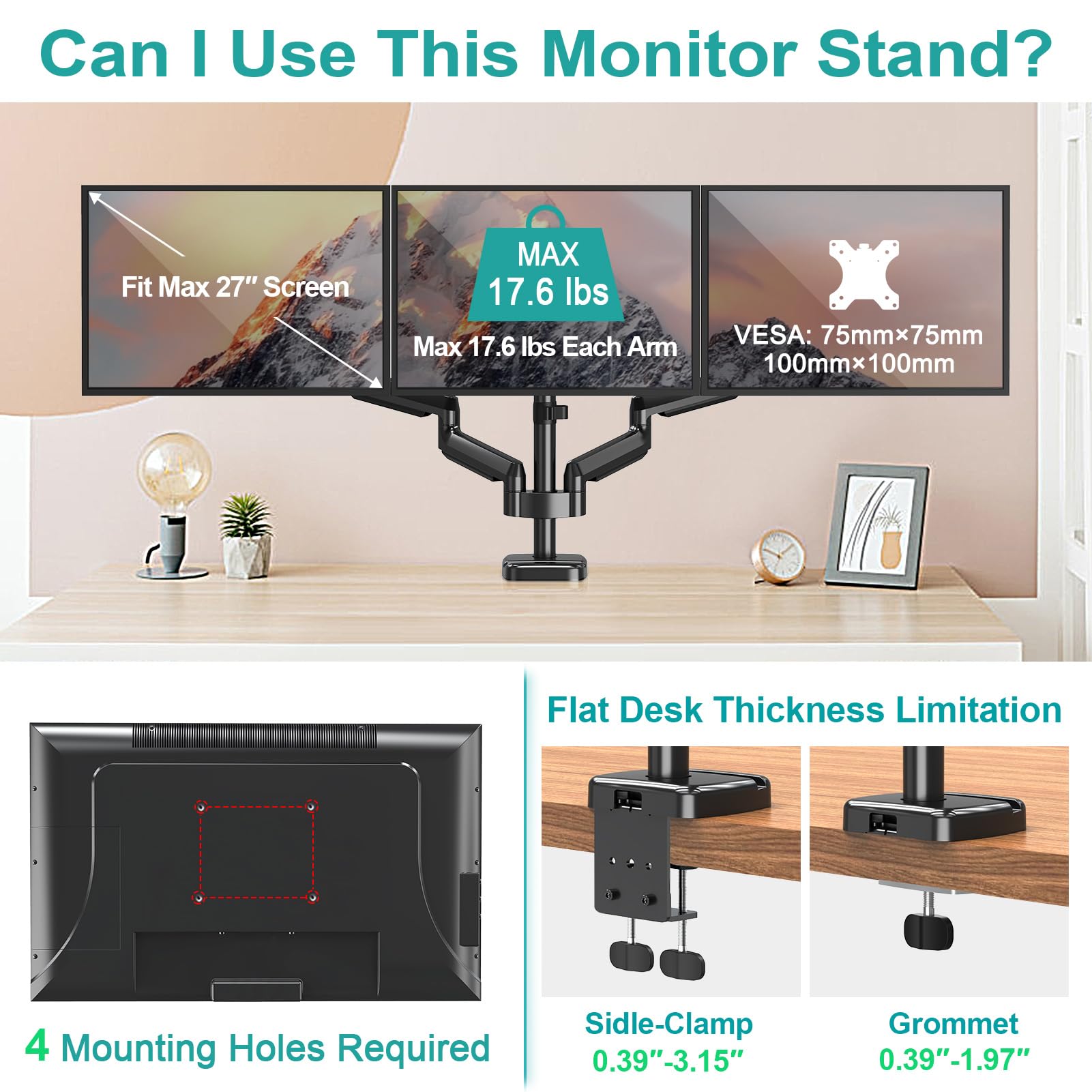Mua MOUNT PRO Triple Monitor Mount, 3 Monitor Desk Arm fits Three Max ...