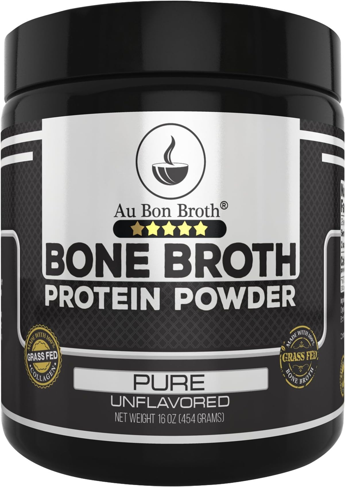 Genuine Grass Fed Organic Bone Broth Protein Powder Collagen 16oz. Pure/Unflavored 28 Servings, Mixes Instantly, Gluten Free, Pasture Raised, 100% Sourced, Made in USA, NOT from Concentrate