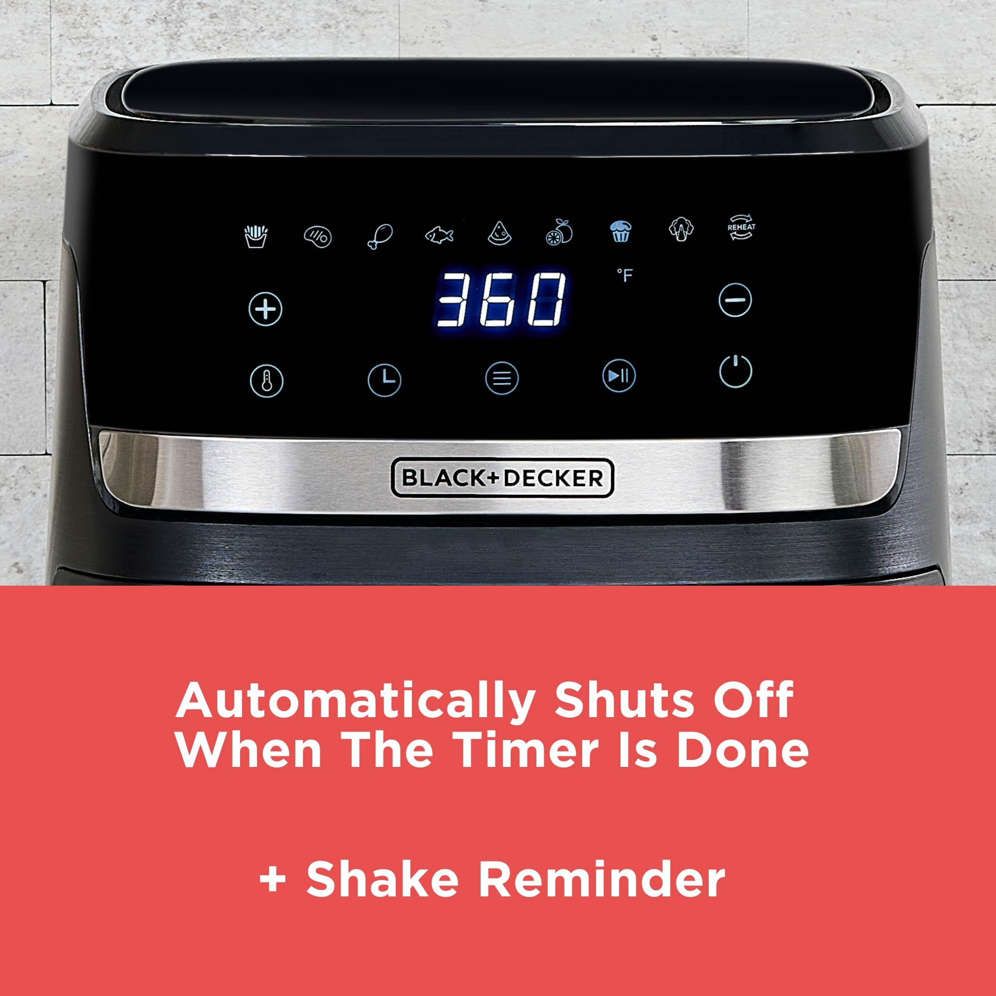 Freidora de aire BLACK+DECKER Purifry de 4 cuartos de galón, sabor crujiente y frito sin grasa, además de hornear, deshidratar y mantener los alimentos calientes, pantalla táctil digital y apagado automático