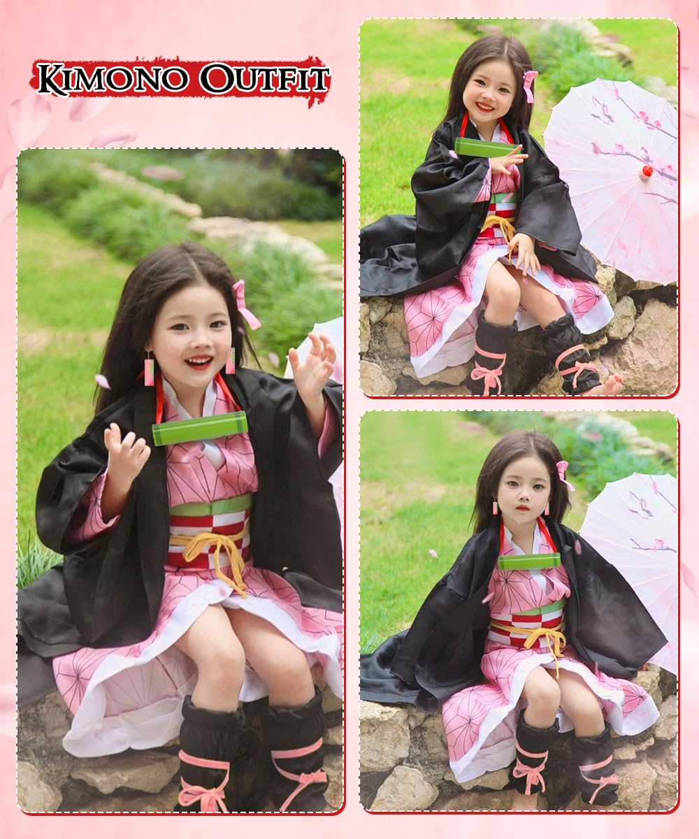 Costume Cosplay Nezuko Kimono – Pour Filles Et Femmes, Ensemble Complet, Inspiré De L’anime Demon Slayer, Pour Halloween Et Fêtes