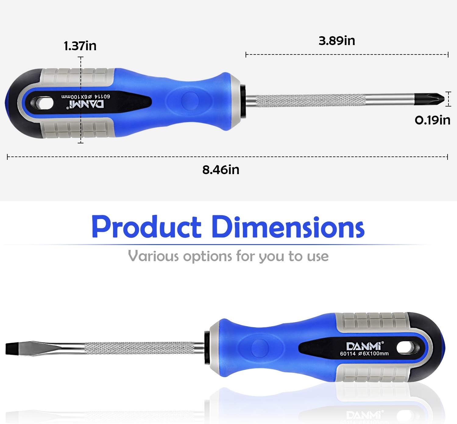 AbeTammy 2-Piece Screwdriver Set, 3.89 inch Shaft Non-Slip Grip Screwdriver Magnetic Tip 6mm PH2 Slotted/Phillips Screwdrivers, Drop Forged Chrome-Vanadium Shaft (Phillips Slotted Screwdriver Set) - - 