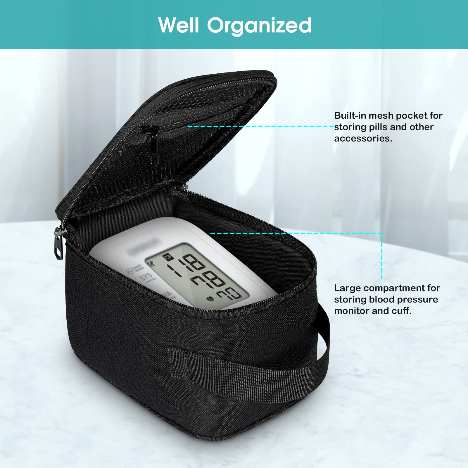 Carrying Case Compatible with OMRON Blood Pressure Monitor Bronze BP5100 / Upper Arm 3 Series Home Blood Pressure Monitor, Portable Storage Organizer Bag with Handle (Bag Only)