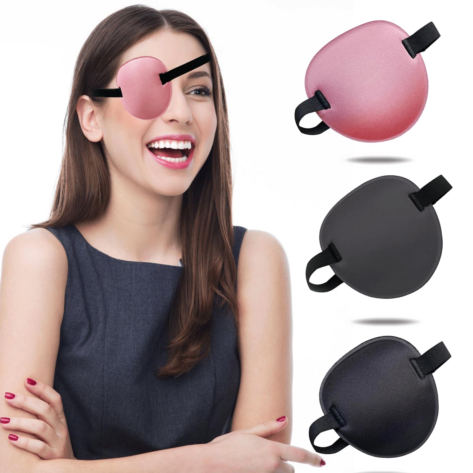 THSIREE 3PCS Eye Patch, Super Soft Eye Patches, Medical Eye Patches with Adjustable Elastic Strap, Pirate Eye Patch for Adults and Kids Daily Use