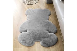 TENNOLA 2ft Grey Small Bear Shag Rug, Soft Fluffy Faux Sheepskin Fur Rug Fuzzy Shaggy Area Rug Cute Plush Carpet for Nursery Kids Girls Bedroom Room Aesthetic Living Room Floor Home Decor, Grey