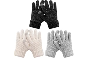 HAITHO Kids Winter Gloves 3 Pairs, Knit Gloves Cold weather, Children Warm Touchscreen Gloves, Toddler Gloves Teen Girls Boys