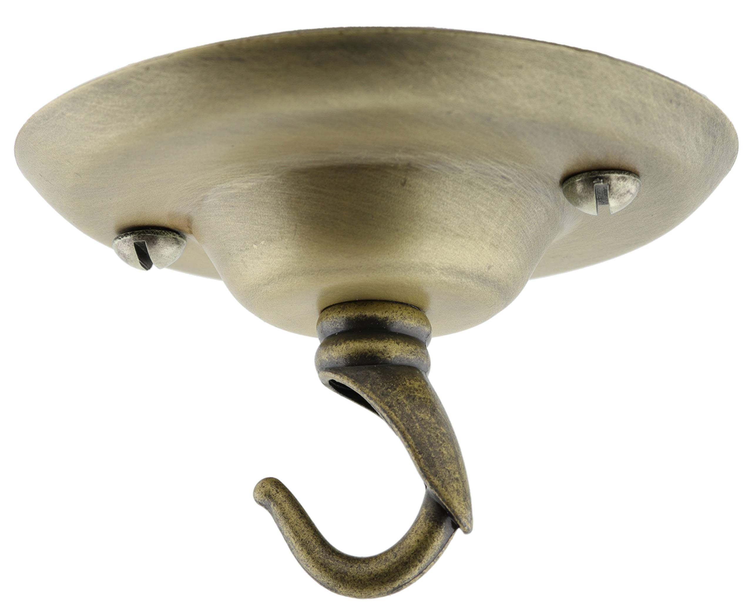 Art Deco Emporium 75mm Vintage Style Ceiling Rose with Art Deco Style Hook in Antique Brass Finish and Hand Antiqued Brass Fixing Screws