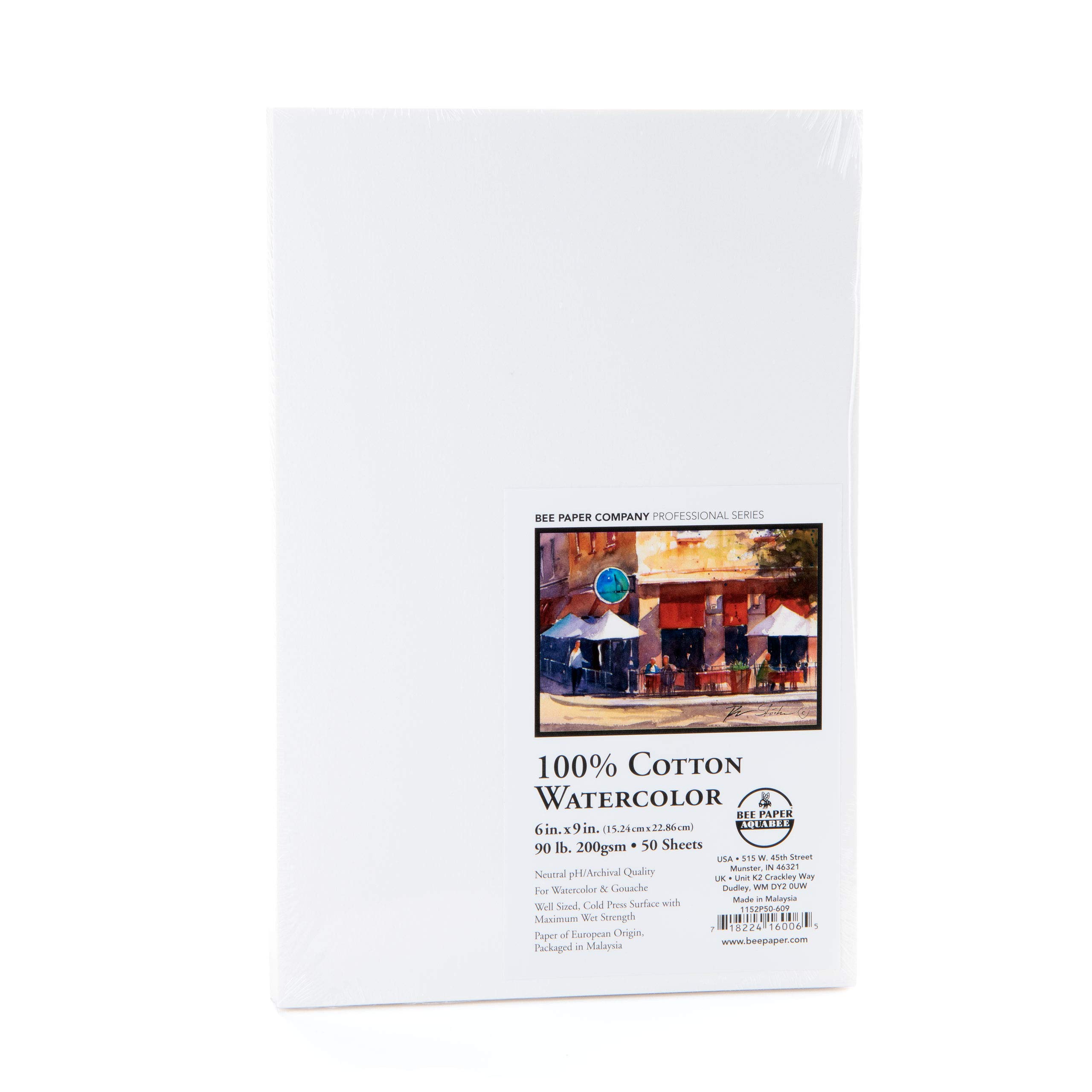 Bee Paper Cotton Cold Press Watercolor Paper Pack, 6X9-Inch, 50 Sheets