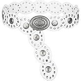 INOGIH Womens Wide Western Cowboy Disc Belt Vintage Cowgirl Concho Leather Belts Boho Style for Jeans Dress Skirt