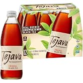 Tejava Original Unsweetened Black Iced Tea, 12 fl oz, Pack of 12 | Glass Bottles, Java Black Tea Leaves, No Sugar, No Sweeteners, No Added Preservatives, 33 mg Caffeine Per 8 Oz
