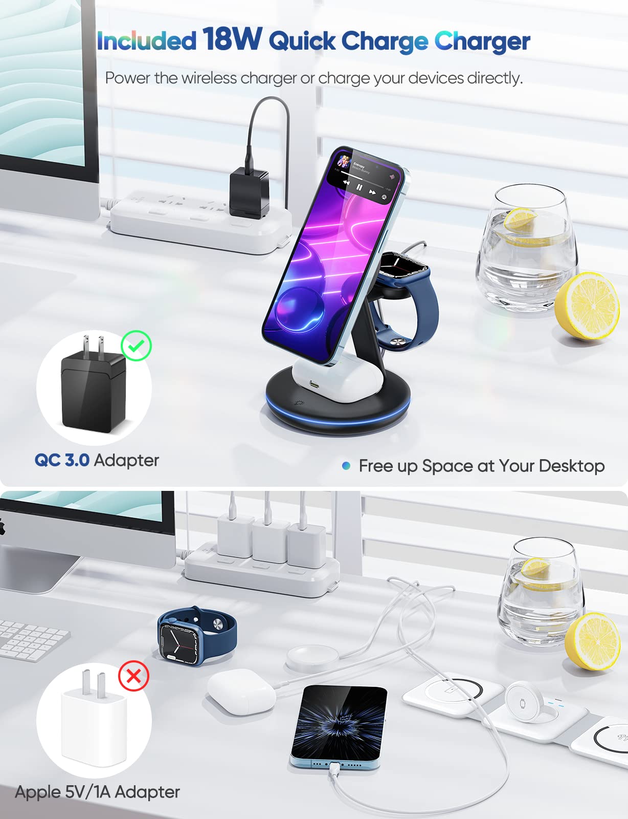 3 in 1 Charging Station for Apple Devices,Fast Mag-Safe Charger Stand,Magnetic Wireless Charger for iPhone 16 15 14 13 12 Series & Apple Watch 10 9 8 7 6 5 4 3 2 SE & Airpods 4 3 2 Pro