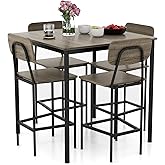 GIANTEX 5-Piece Dining Table Set W/Counter Height Table &amp; 4 Bar Stools, Modern Kitchen Dining Set W/Footrest &amp; Backrest, Space-Saving Dinette Set for Pub, Dining Room, Restaurant (Black Oak)