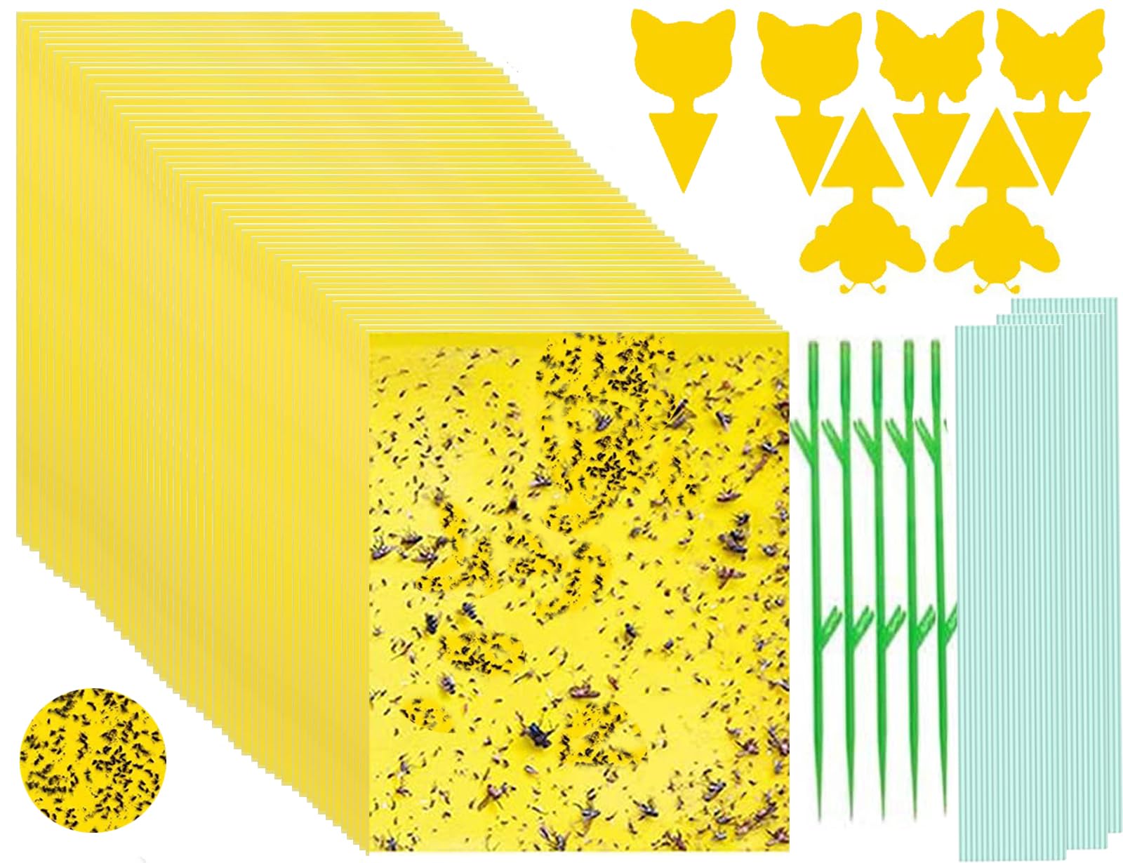Pack of 56 Yellow Adhesive Boards (20 x 15 cm) - Fly Trap Against Fungus Gnats, Aphids, Miner Flies, White Flies & Cherry Fruit Flies, Double-Sided Adhesive for Indoor Plants, Garden and Greenhouse