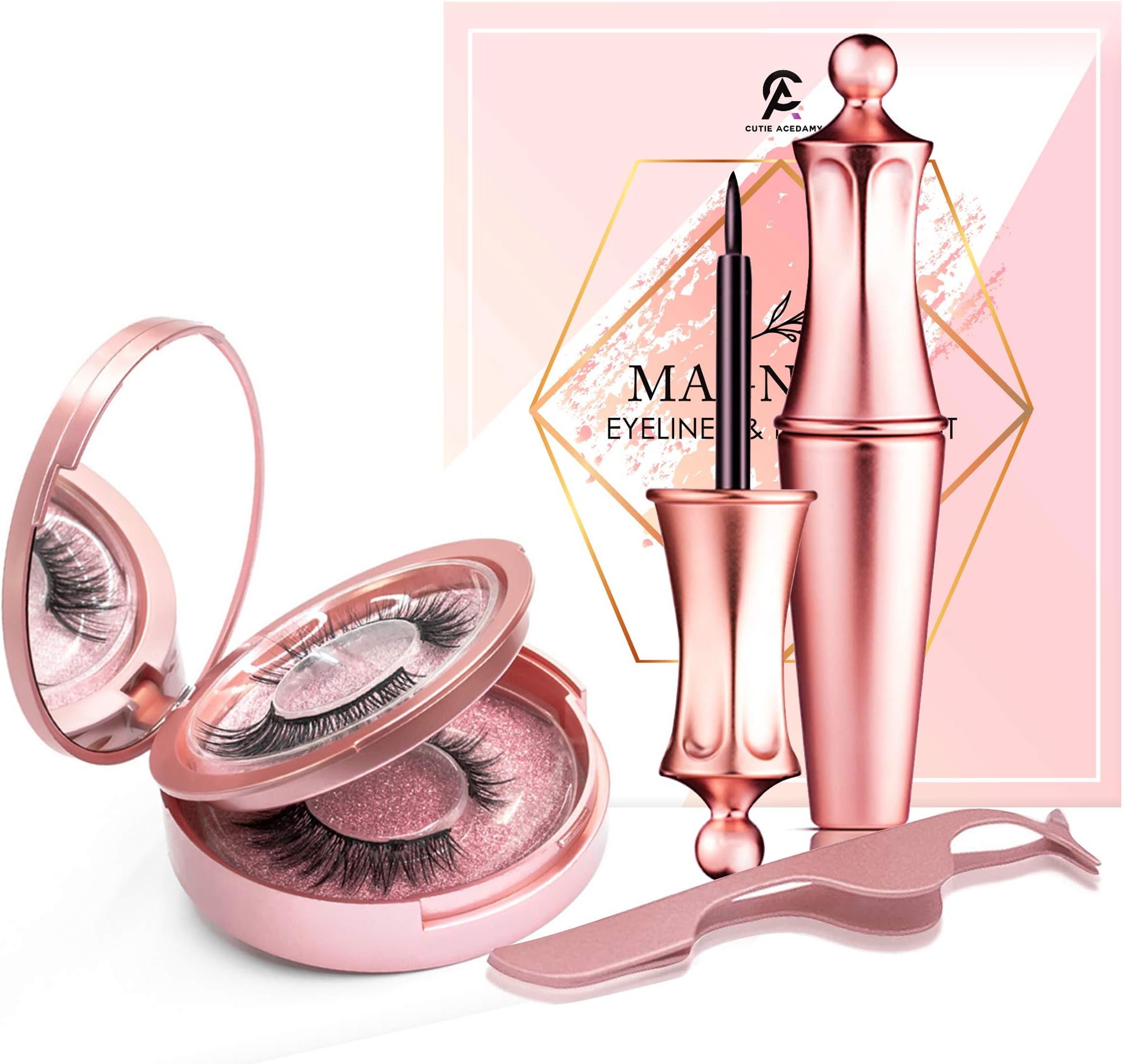 Upgraded Magnetic Eyelashes with Magnetic Eyeliner Kit-Magnetic Lashes Natural Look-Reusable Silk Magnetic Eye Lashes Sets 2 Pairs with Tweezers-No Glue Need
