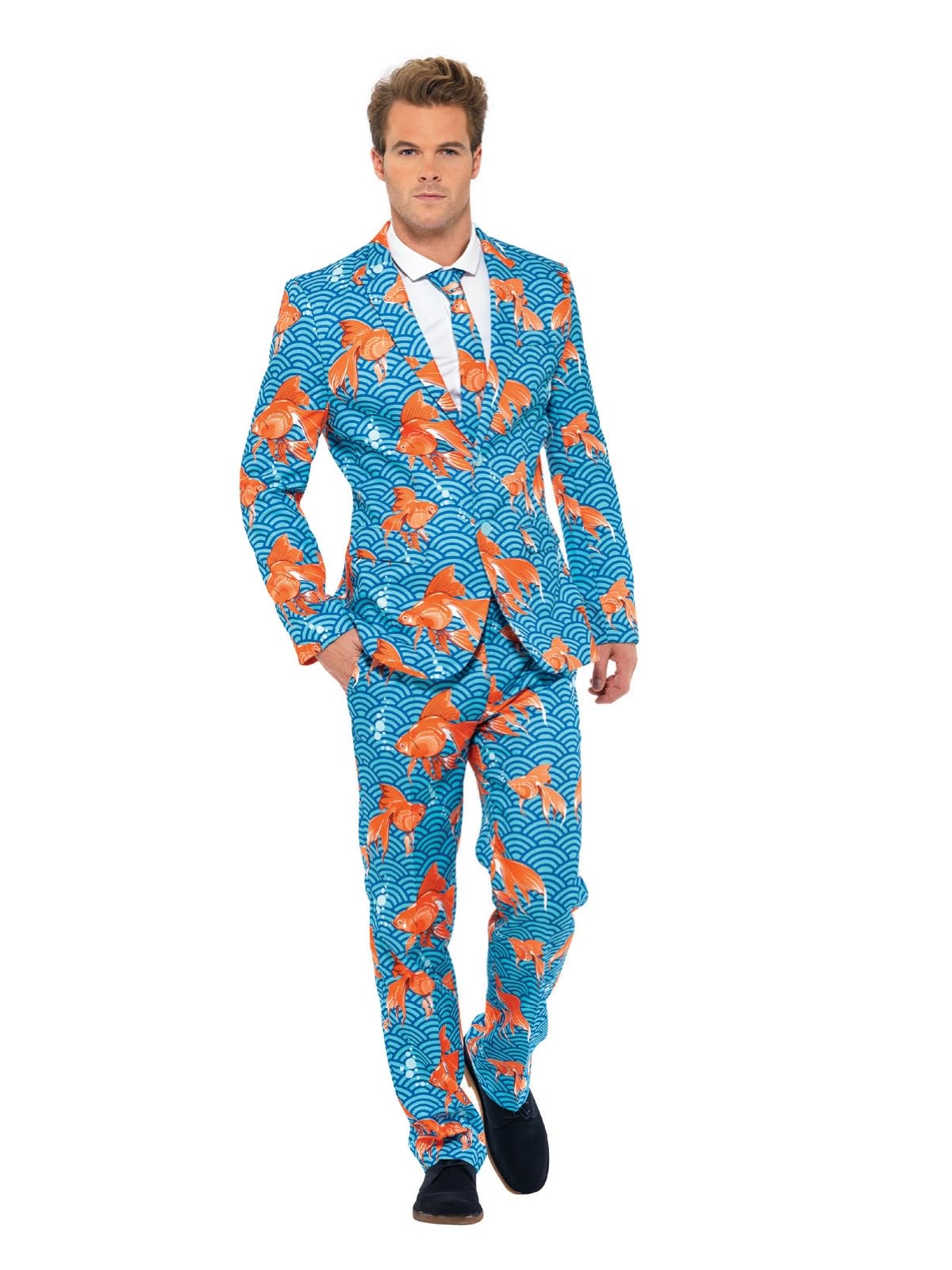 Smiffys Goldfish Suit, Blue with Jacket, Trousers and Tie, Stand Out Suits Fancy Dress, Comedy Dress Up Costumes