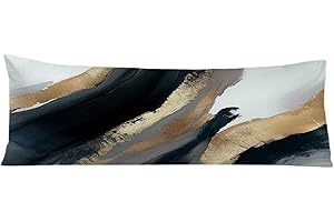 Exqcom Black and Gold Abstract Body Pillow Covers 20x54, Mid Century Modern Black Gold and White Long Body Pillow Case Cover with Hidden Zipper for Women Men Adults Kids Girls Boys