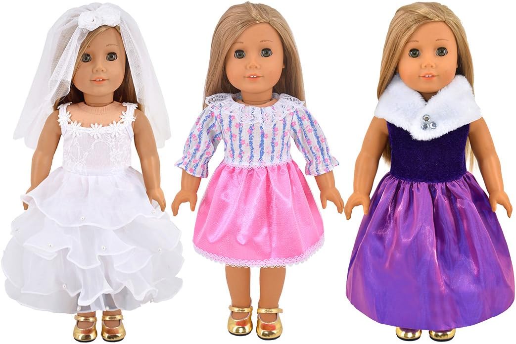 iBayda 3 Sets Princess Dress and Wedding Dress Doll Clothes For 16 and 18 inch American Girl Doll