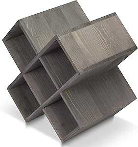 KatieKay Rustic Wooden Wine Rack-Freestanding Floor-Vintage Gray-6-Bottle Wine Holder-Countertop Wine Storage-Space Saver