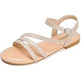 IDIFU Strappy Sandals for Women Dressy Summer Flat Sandals with Back Strap Open Toe Slingback Ankle Strap Sandals Wedding Bridal Prom Bride Bridesmaid Sandals Comfortable Cute Casual Dress Sandals