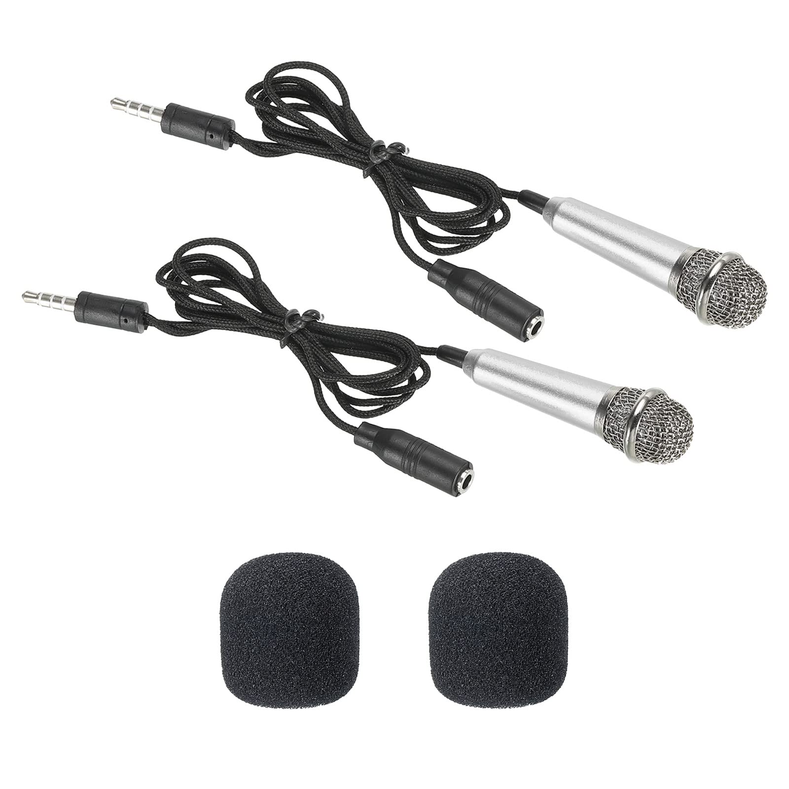 PATIKIL Mini Microphone Portable Vocal Microphone Silver for Voice Recording and Singing Pack of 2