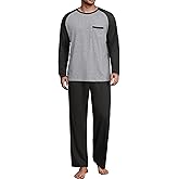 NUOKESASI Mens Pajamas Set Lightweight Nightwear Pjs Sleepwear Quick Dry Soft Comfy Long Sleeve Loungewear With Pocket