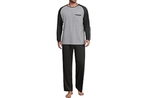 NUOKESASI Mens Pajamas Set Lightweight Nightwear Pjs Sleepwear Quick Dry Soft Comfy Long Sleeve Loungewear With Pocket