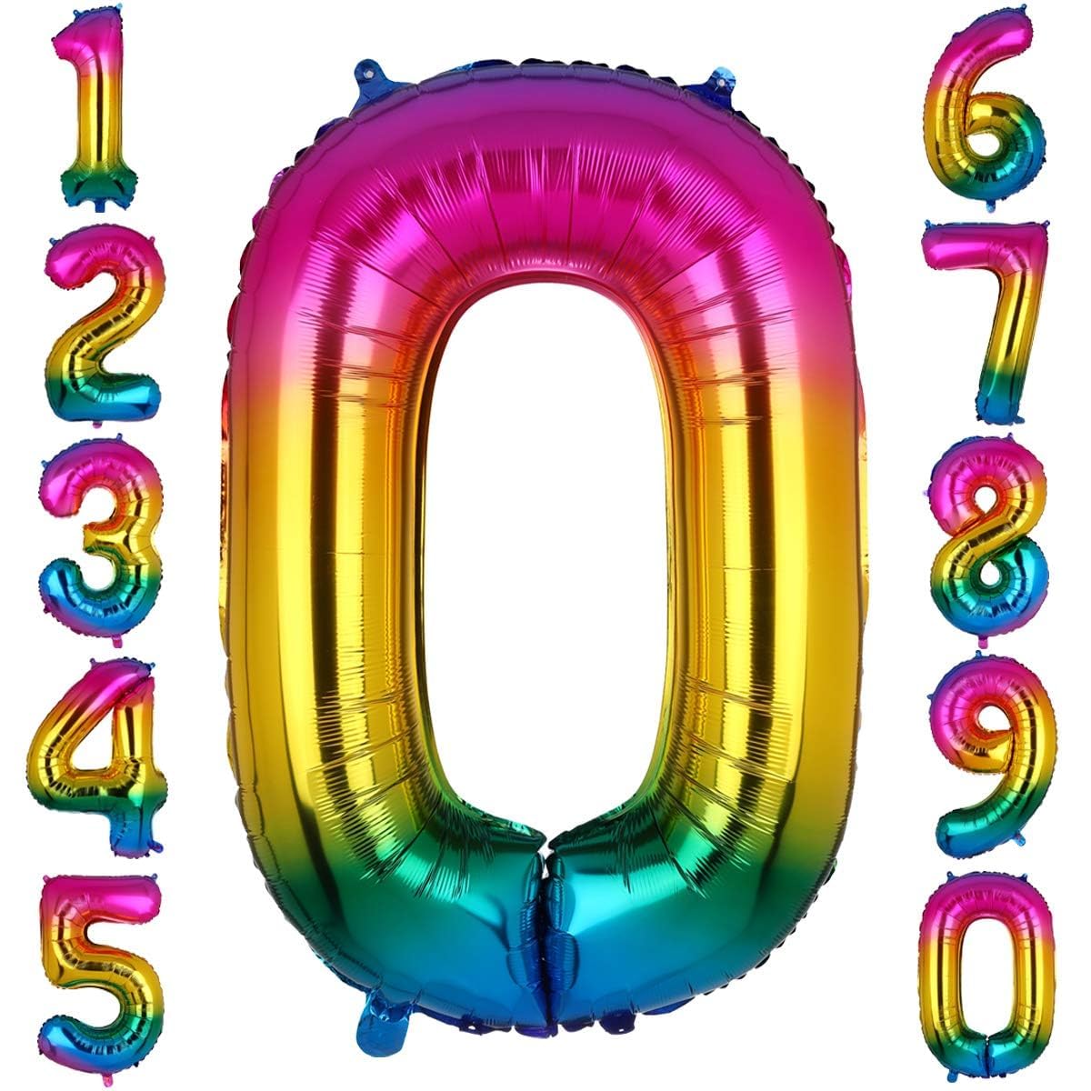 40 Inch Big Number 0 Foil Balloons Rainbow Giant Mylar Helium Balloon Birthdays Party Decorations Supplies [New Rainbow 0]