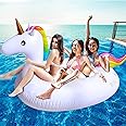 TURNMEON 102" Giant Flamingo Pool Float Inflatable Summer Beach Float Swimming Pool Party Toys Ride-on Lounge Raft Water Pool Floatie for 2-4 Multi Players Adults Kids Lake Floats, Flamingo/Unicorn