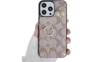LBJ MAKY Luxury Wallet Case Compatible with iPhone 14 Pro Max, Designed Leather Case with Card Holder, 360°Rotation Ring Kickstand, RFID Blocking Protective Case for Apple iPhone 14 Pro Max 6.7''（Khaki）