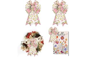 THREETOLS 2 PCS Pink Floral Spring Bows for Wreath, Spring Vintage Rose Wreath Bows Idyllic Romantic Floral Bows for Front Door, Farmhouse Ornament Burple Tree Topper Bows for Holiday Indoor Outdoor Decor