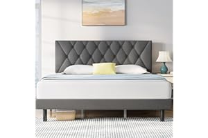 Molblly Queen Bed Frame with Adjustable Headboard, Linen Fabric Wrap, Strong Frame and Wooden Slats Support, No Box Spring Needed, Non-Slip and Noise-Free, Easy Assembly, Dark Grey