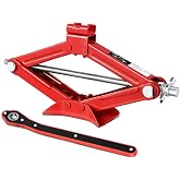 DNA MOTORING Scissor Jack for Car 1.5 Ton (3,306 lbs) Capacity, Red | Scissor Lift Jack Kit, Labor-Saving Ratchet Wrench, for Lifting Light Vehicles, 4'' - 15.2'' Lifting Range