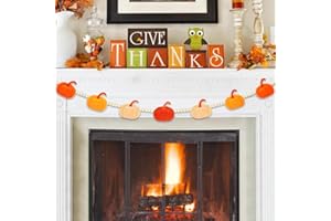 GISTOME 4.2 FT Thanksgiving Day Wooden Beads Garland with Pumpkin Charms, Orange Autumn Theme Beaded Decor with Felt Pumpkin, Rustic Halloween Fall Banner for Home, Doorway, Wall, Window Display