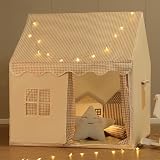MUHMUH Kids Tent Playhouse with Star Lights Beige Indoor Outdoor view 2