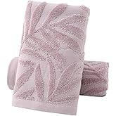 Pidada Hand Towels Set of 2 Leaf Pattern 100% Cotton Absorbent Soft Decorative Towel for Bathroom (Purple)